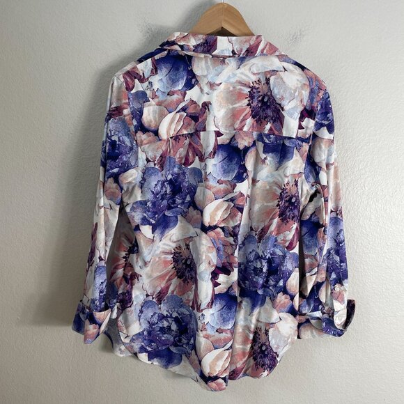 Chicos Womens 8 No Iron Chic Stretch Floral Button Up Shirt 3/4 Sleeve Blouse - Picture 9 of 11